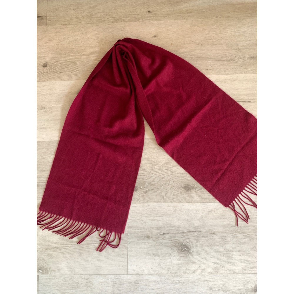 Patrick Francis Ireland Pure Cashmere Scarf Burgundy Red Fringe Trim Winter Soft